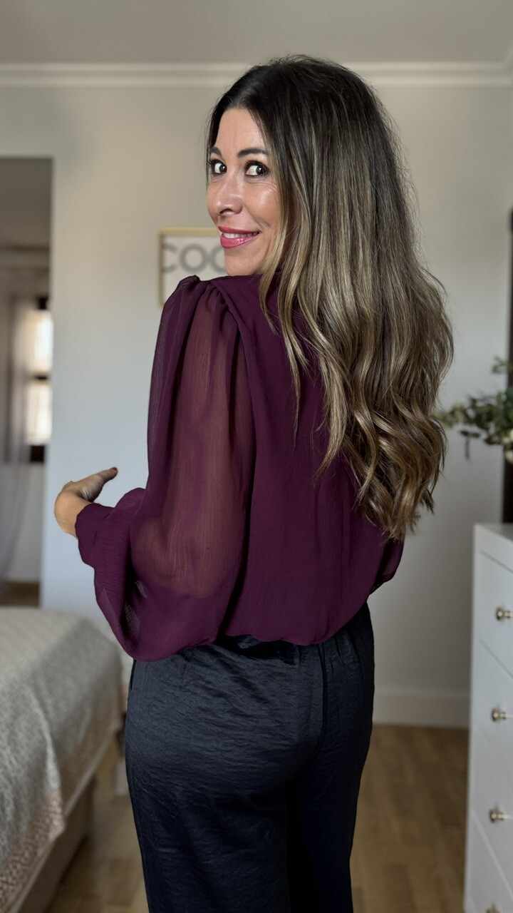 Blusa gasa cruzada Marian Burdeos - Imagen 2