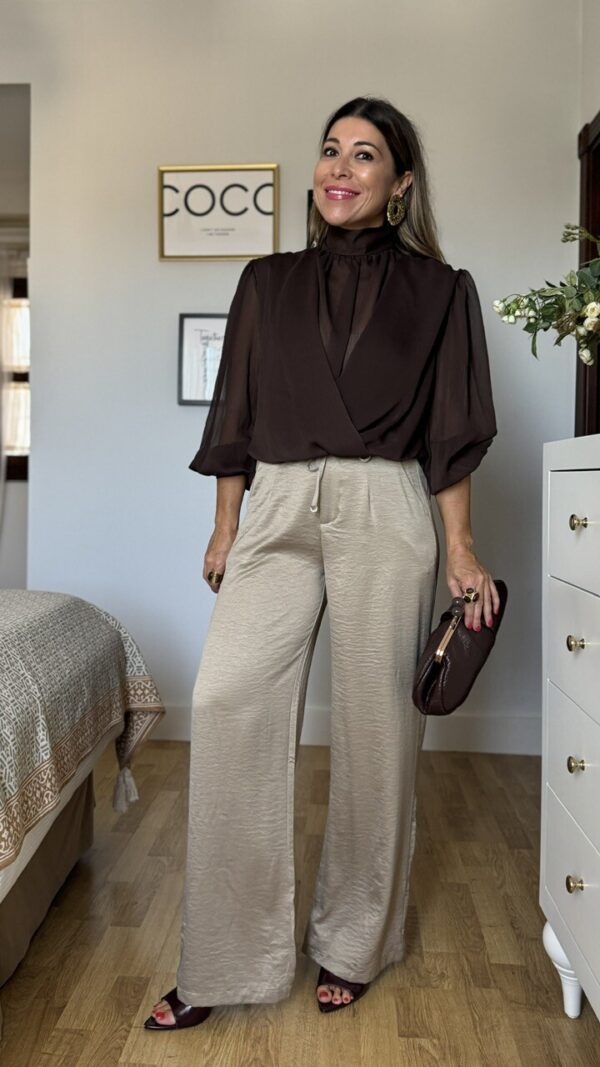 Pantalón Satinado Megan Topo