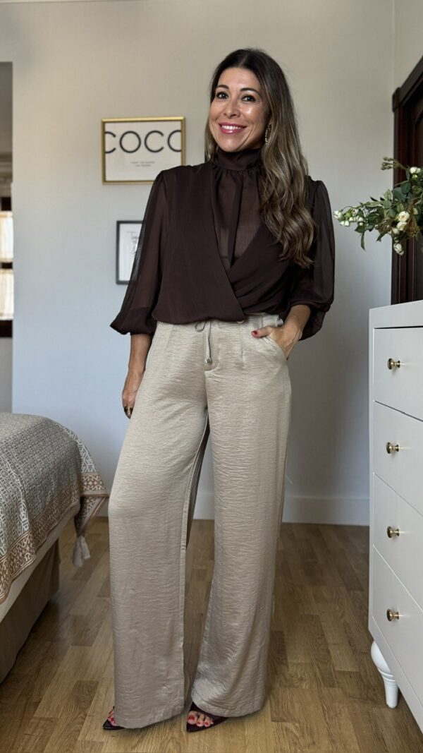 Pantalón Satinado Megan Topo