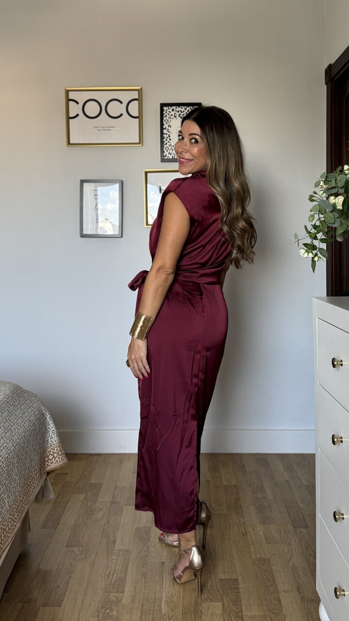 Vestido Génova Satinado Burdeos - Imagen 6