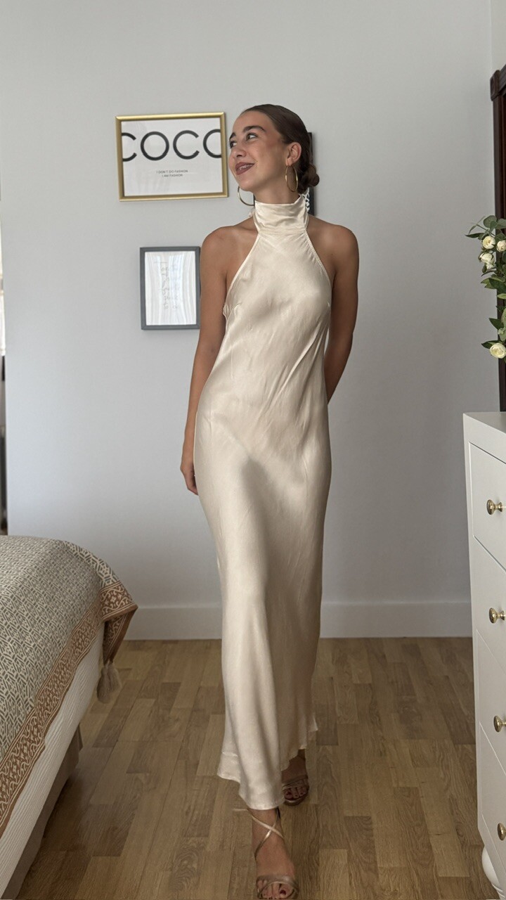 Vestido Satén Fiona Beige