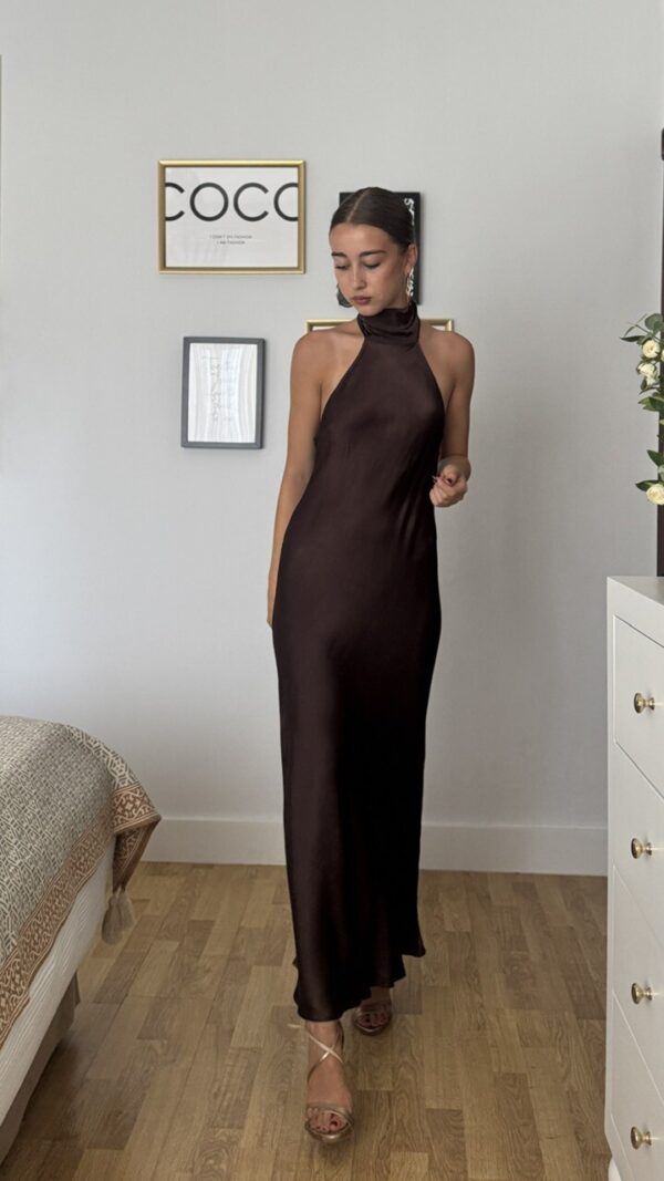 Vestido Satén Fiona Marrón