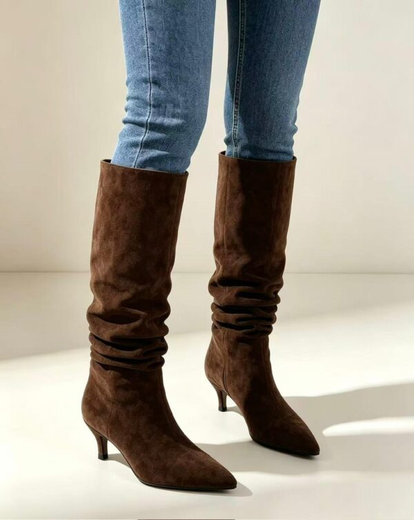 Botas Frunce Antelina Marrón Chocolate