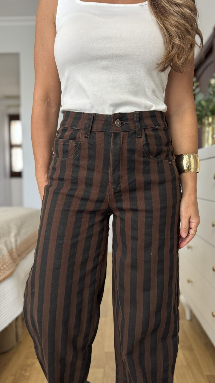 Jeans rayas marrón negro barrel - Imagen 13