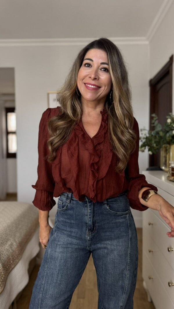 Blusa fluida volantines teja