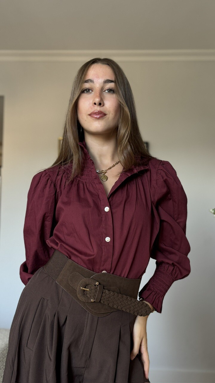 Camisa cuello frunce burdeos - Imagen 3