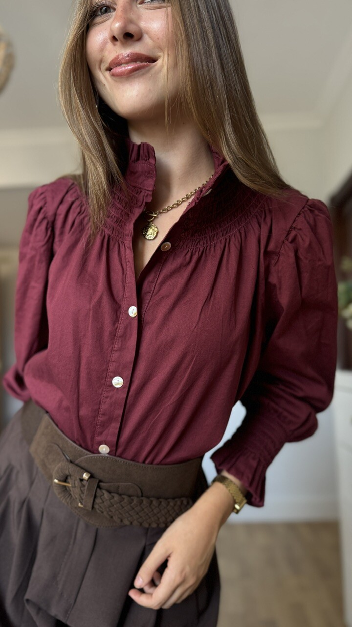 Camisa cuello frunce burdeos - Imagen 5