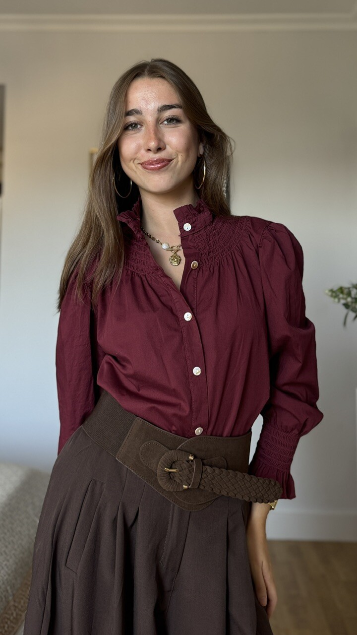 Camisa cuello frunce burdeos - Imagen 7