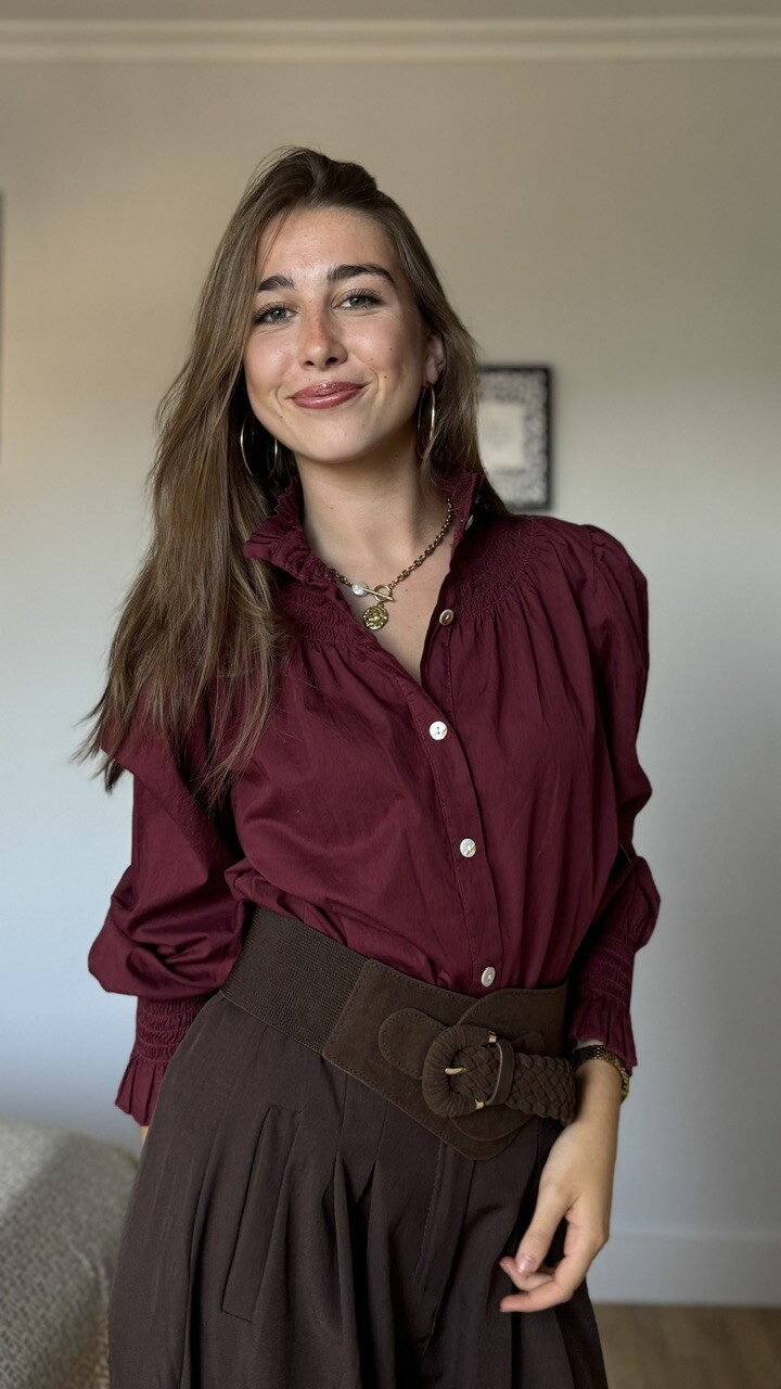 Camisa cuello frunce burdeos - Imagen 12