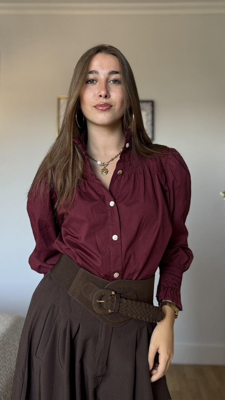 Camisa cuello frunce burdeos - Imagen 14