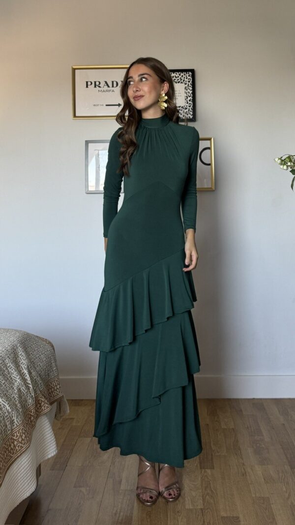 Vestido Invitada Marietta volantes verde