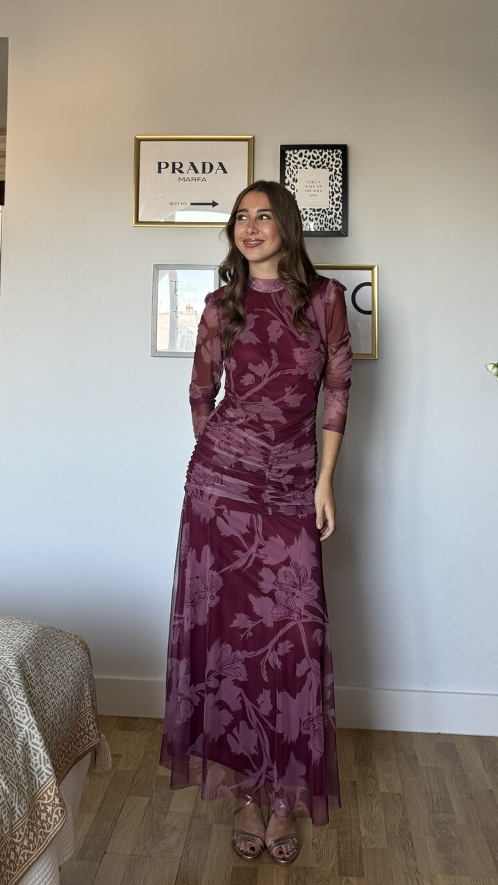 Vestido Invitada Tul Claret Burdeos Rosa - Imagen 2