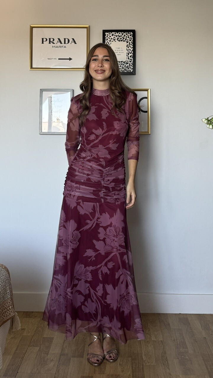 Vestido Invitada Tul Claret Burdeos Rosa - Imagen 3