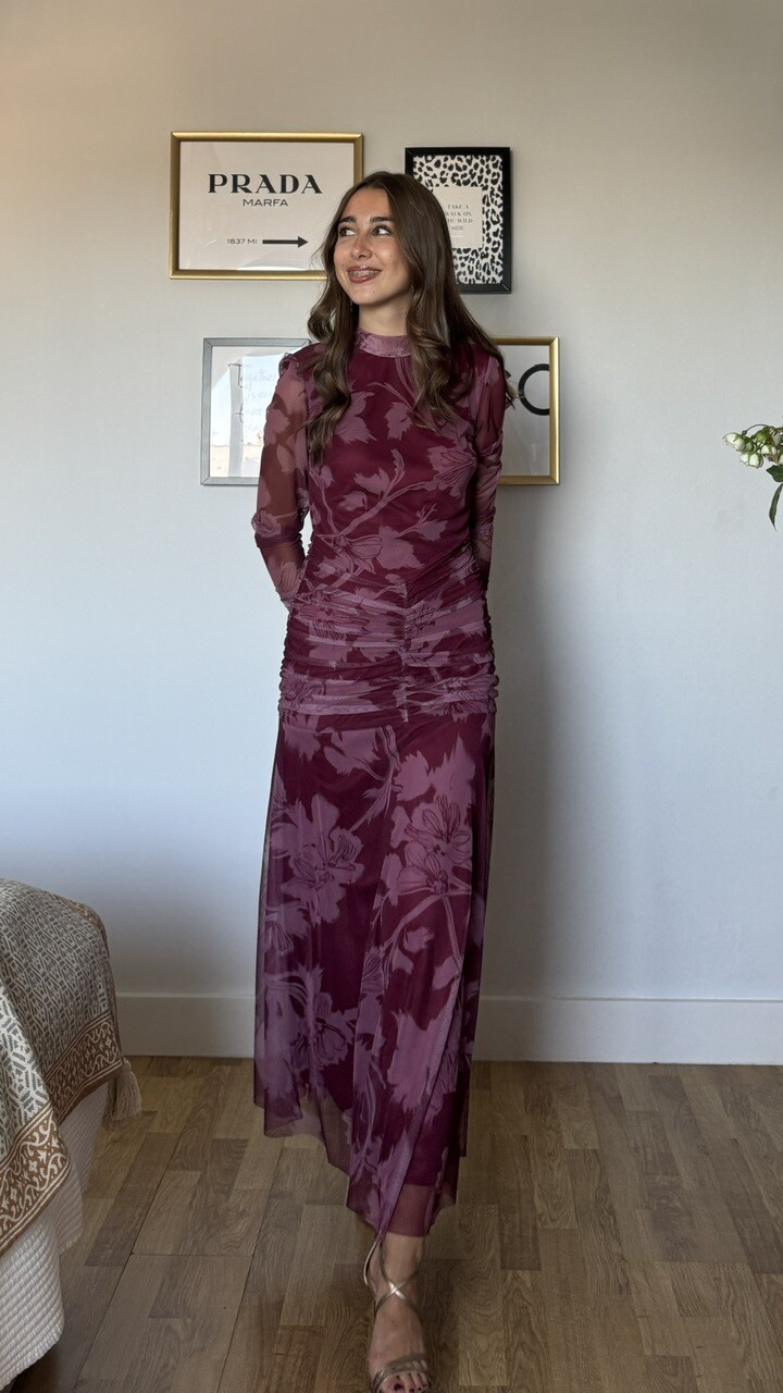Vestido Invitada Tul Claret Burdeos Rosa - Imagen 4