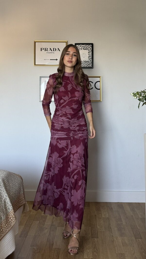 Vestido Invitada Tul Claret Burdeos Rosa