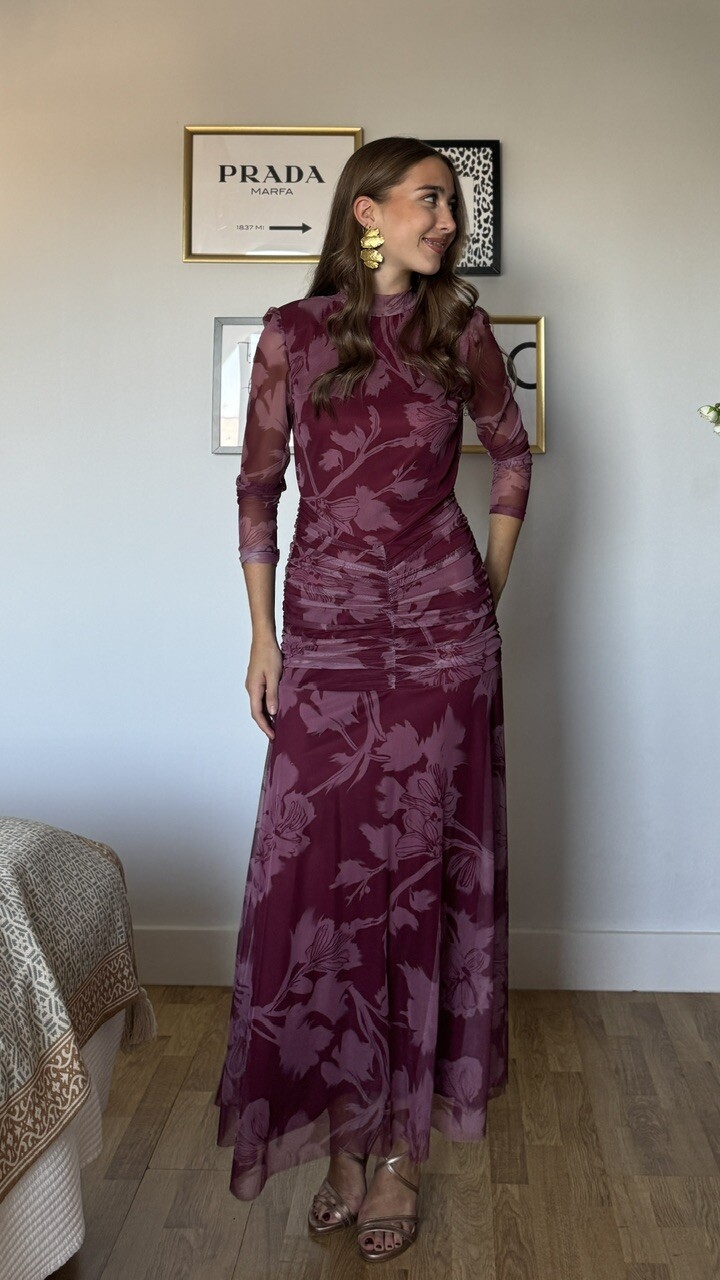 Vestido Invitada Tul Claret Burdeos Rosa - Imagen 5