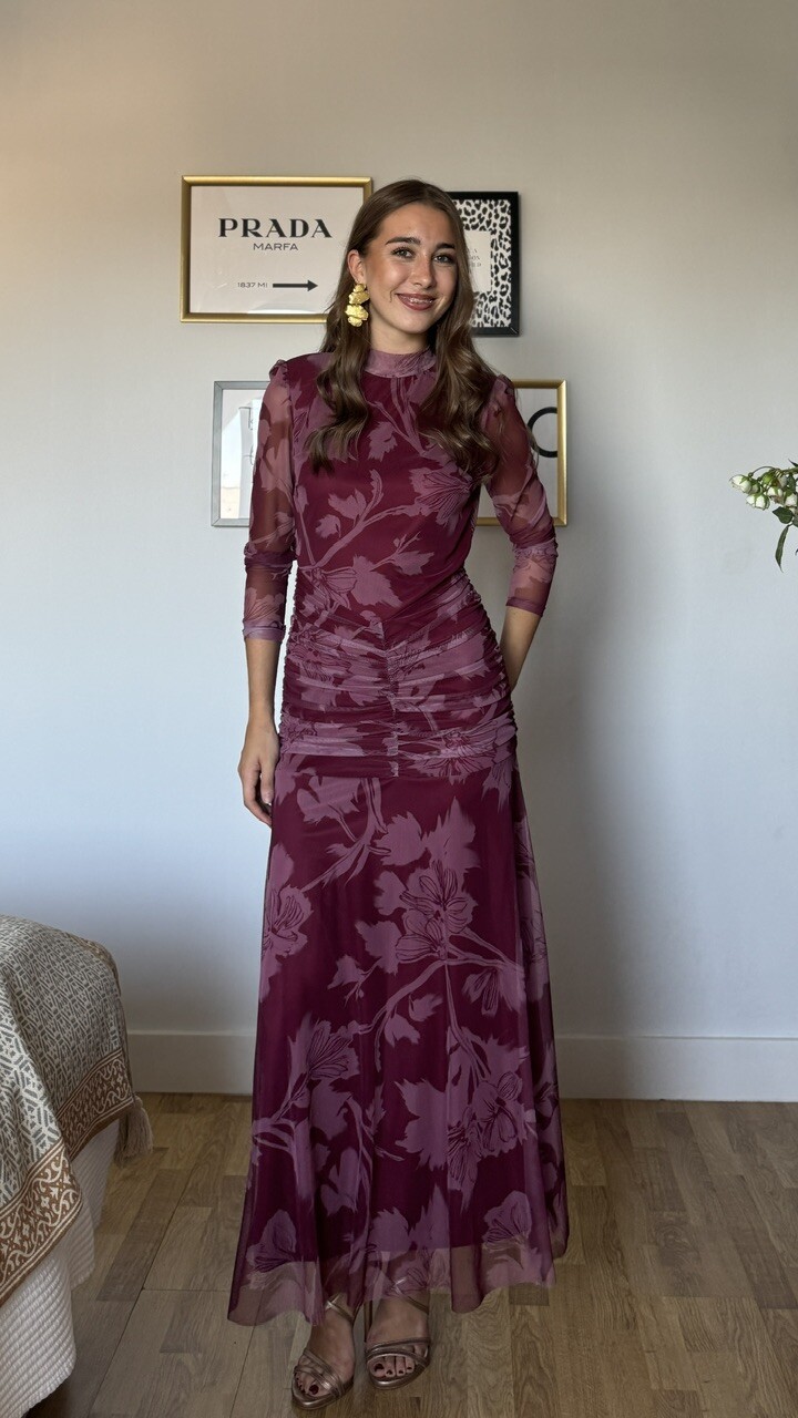 Vestido Invitada Tul Claret Burdeos Rosa - Imagen 6
