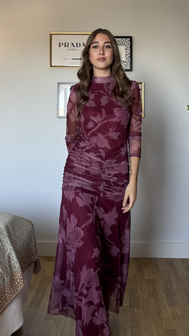 Vestido Invitada Tul Claret Burdeos Rosa - Imagen 7