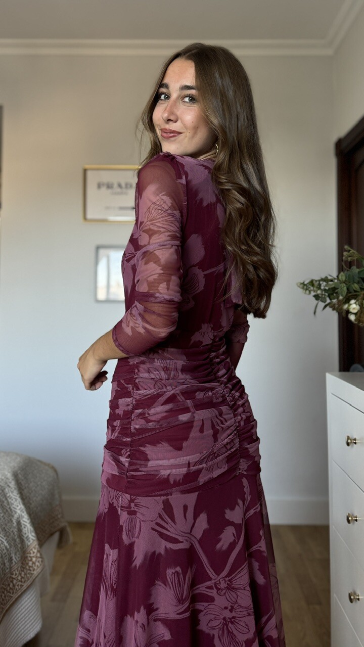 Vestido Invitada Tul Claret Burdeos Rosa - Imagen 9