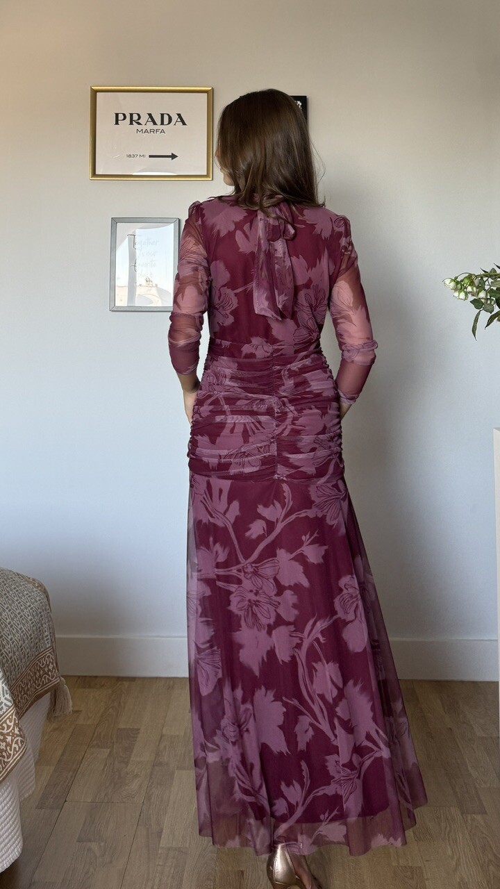 Vestido Invitada Tul Claret Burdeos Rosa - Imagen 10