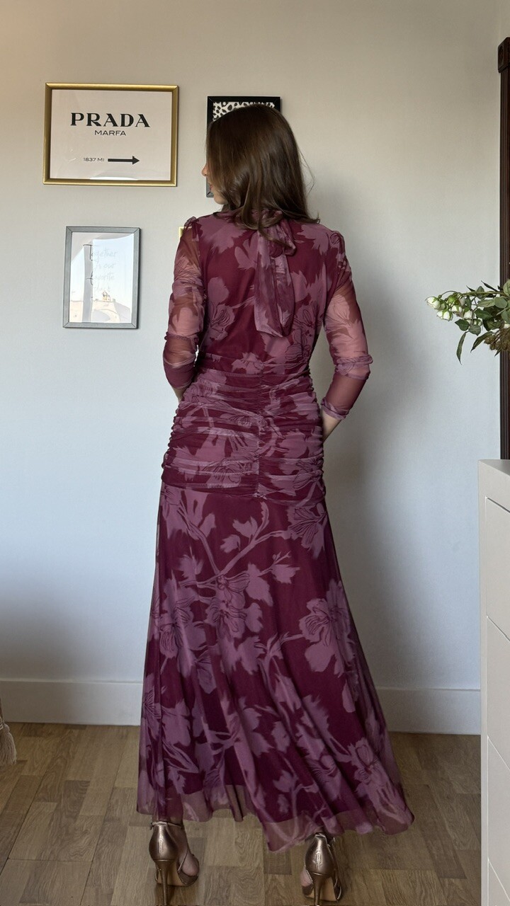 Vestido Invitada Tul Claret Burdeos Rosa - Imagen 11