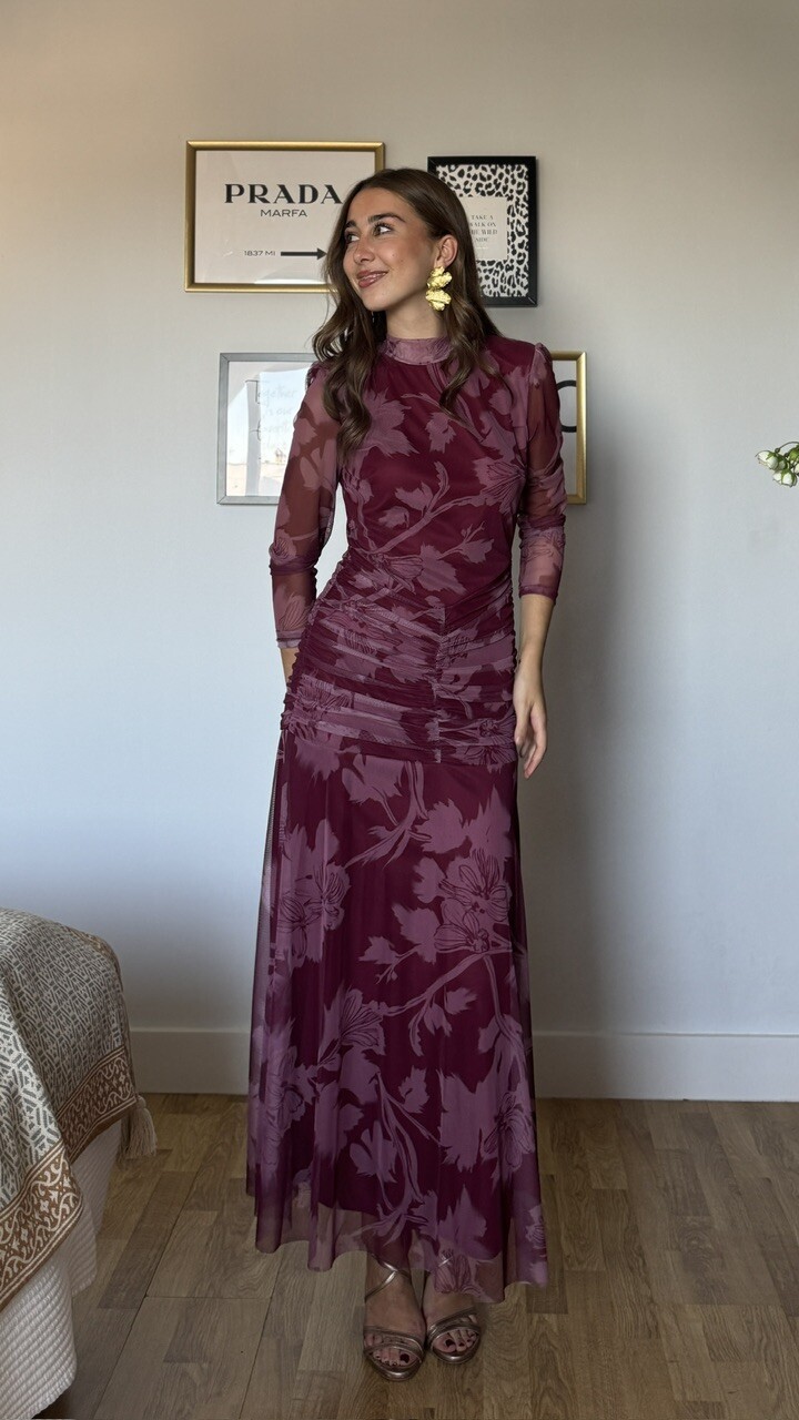 Vestido Invitada Tul Claret Burdeos Rosa - Imagen 13