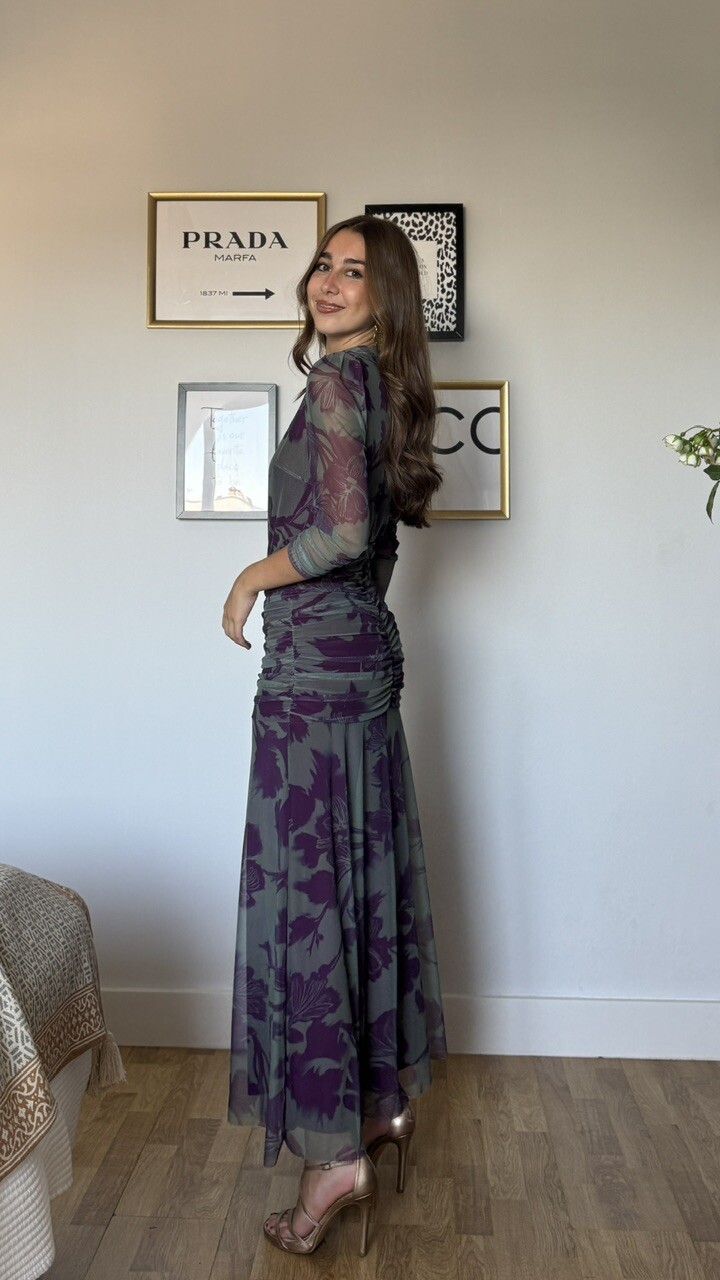 Vestido Invitada Tul Claret Verde Morado - Imagen 3
