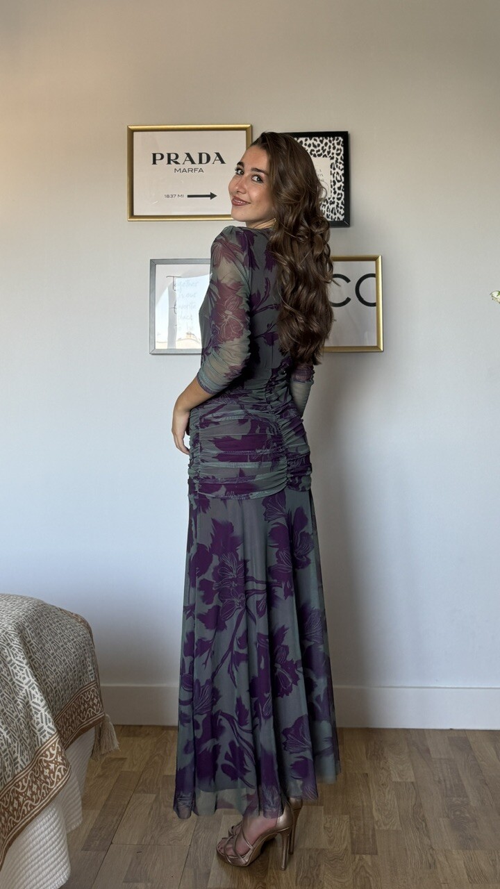 Vestido Invitada Tul Claret Verde Morado - Imagen 4