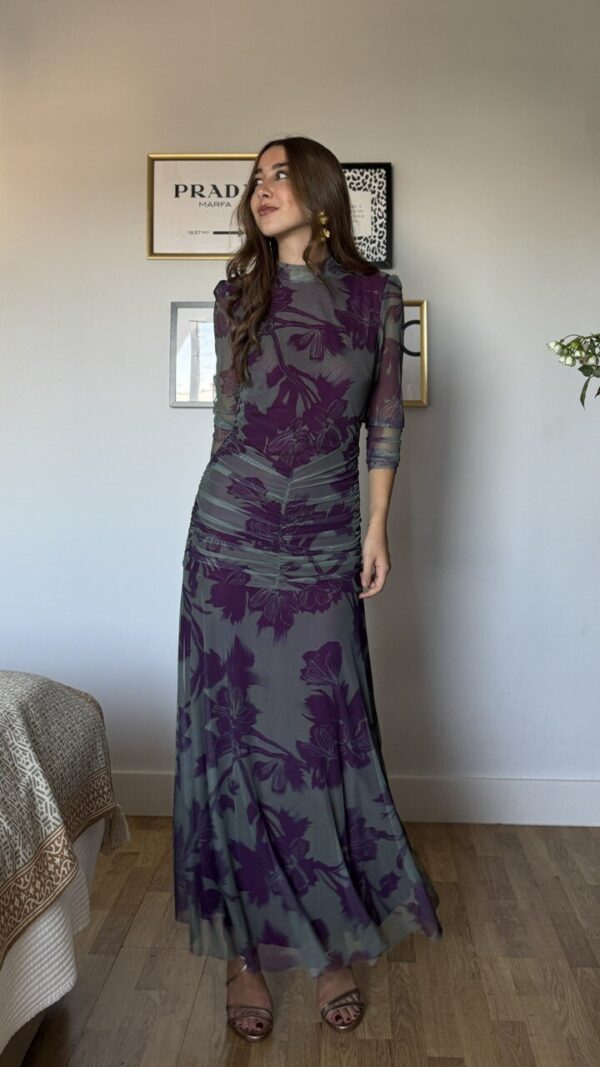 Vestido Invitada Tul Claret Verde Morado
