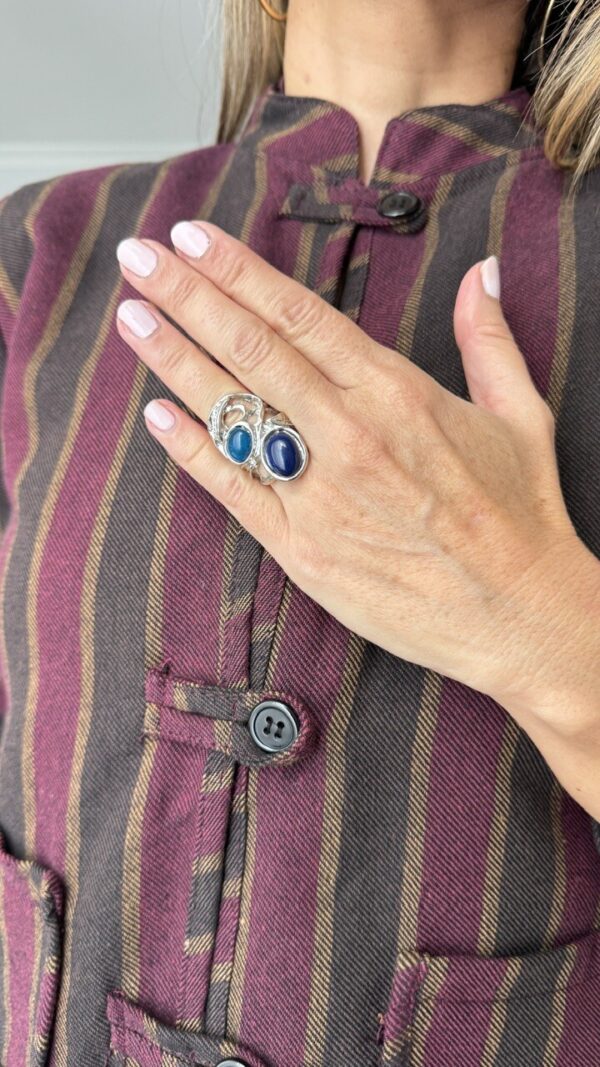 Anillo plateado piedras azules