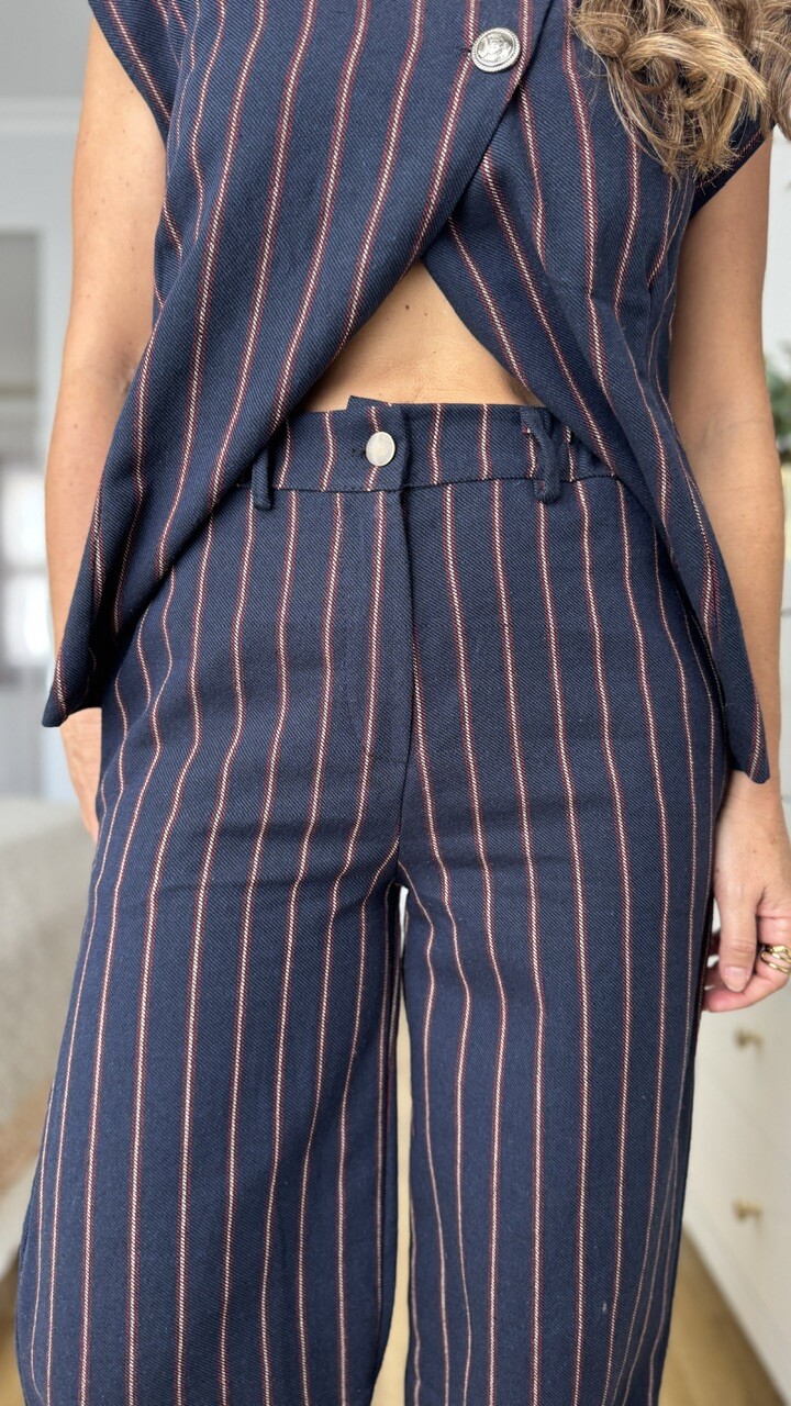 Pantalón Tomy azul rayas burdeos - Imagen 10