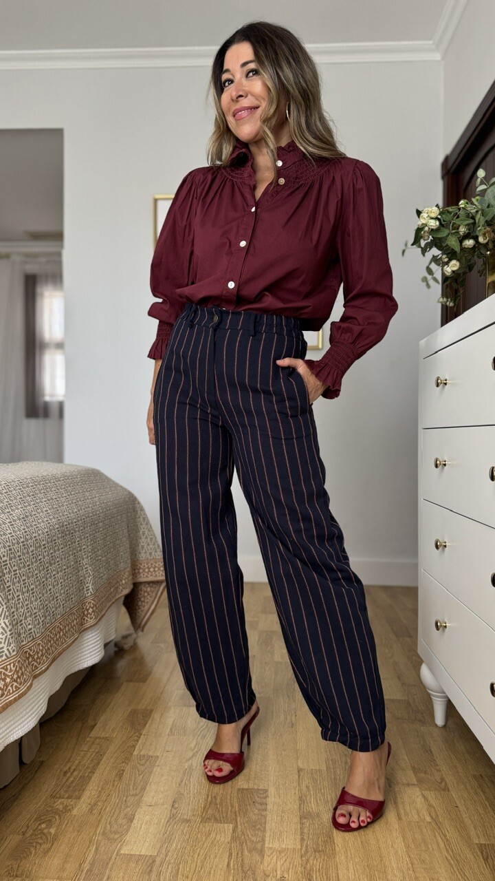 Pantalón Tomy azul rayas burdeos - Imagen 3