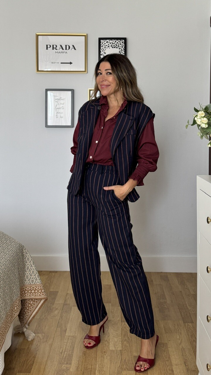 Pantalón Tomy azul rayas burdeos - Imagen 4