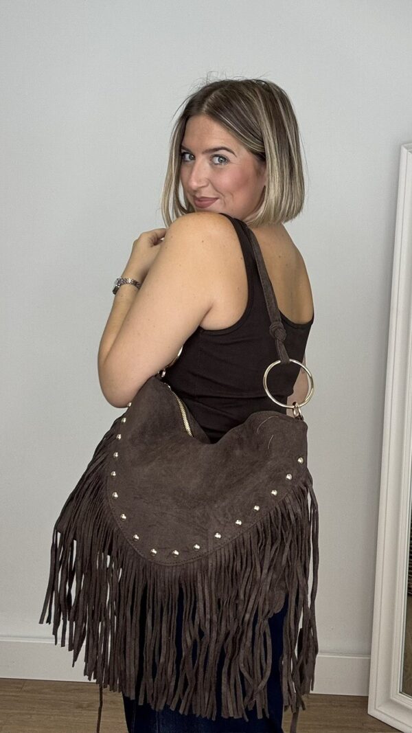 Bolso Antelina Flecos Tachuelas Marrón