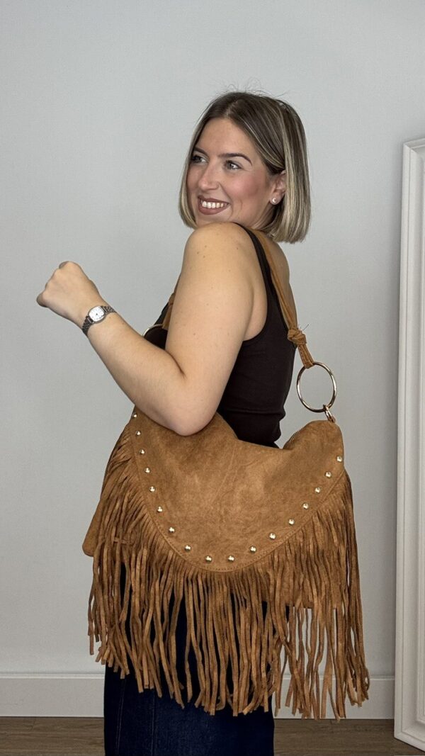 Bolso Antelina Flecos Tachuelas Camel