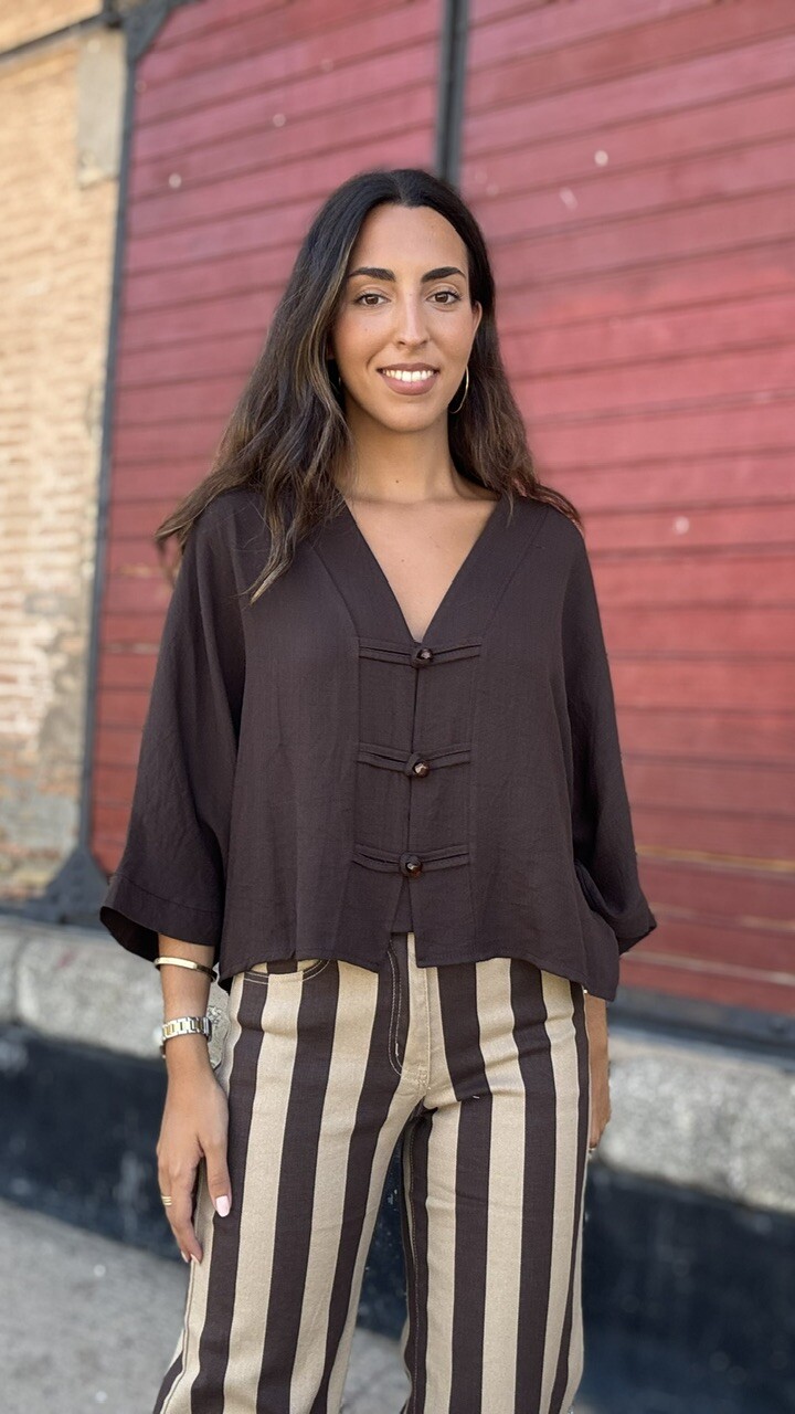 Blusa Kimono Marrón Chocolate - Imagen 8