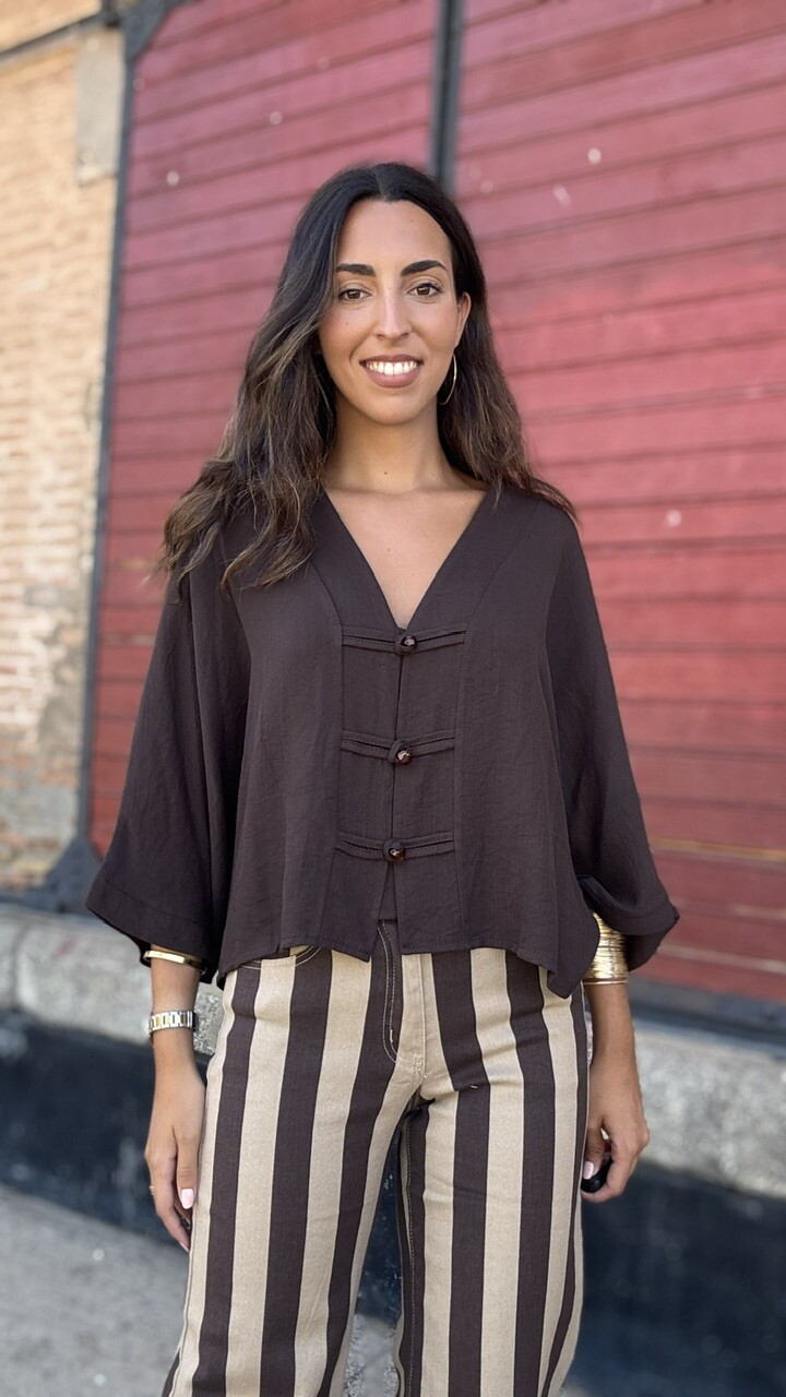 Blusa Kimono Marrón Chocolate - Imagen 7