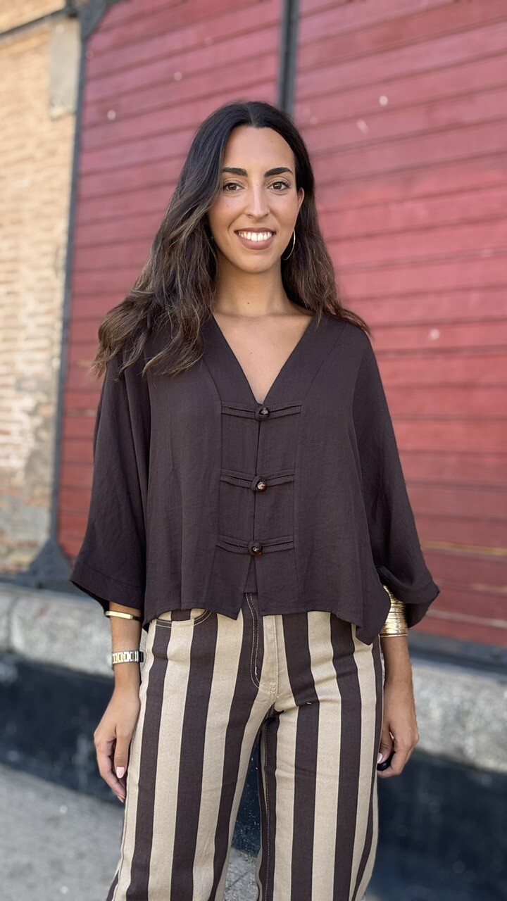 Blusa Kimono Marrón Chocolate - Imagen 12