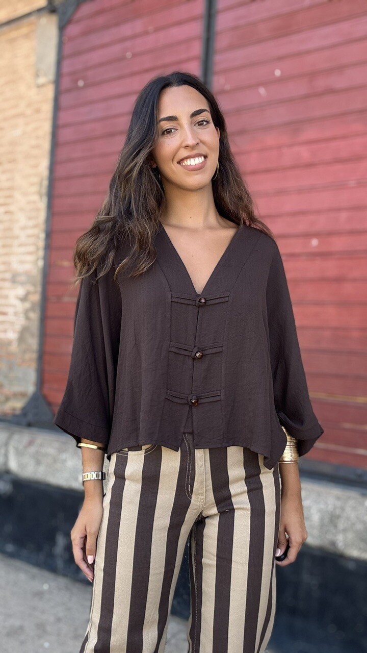 Blusa Kimono Marrón Chocolate - Imagen 11