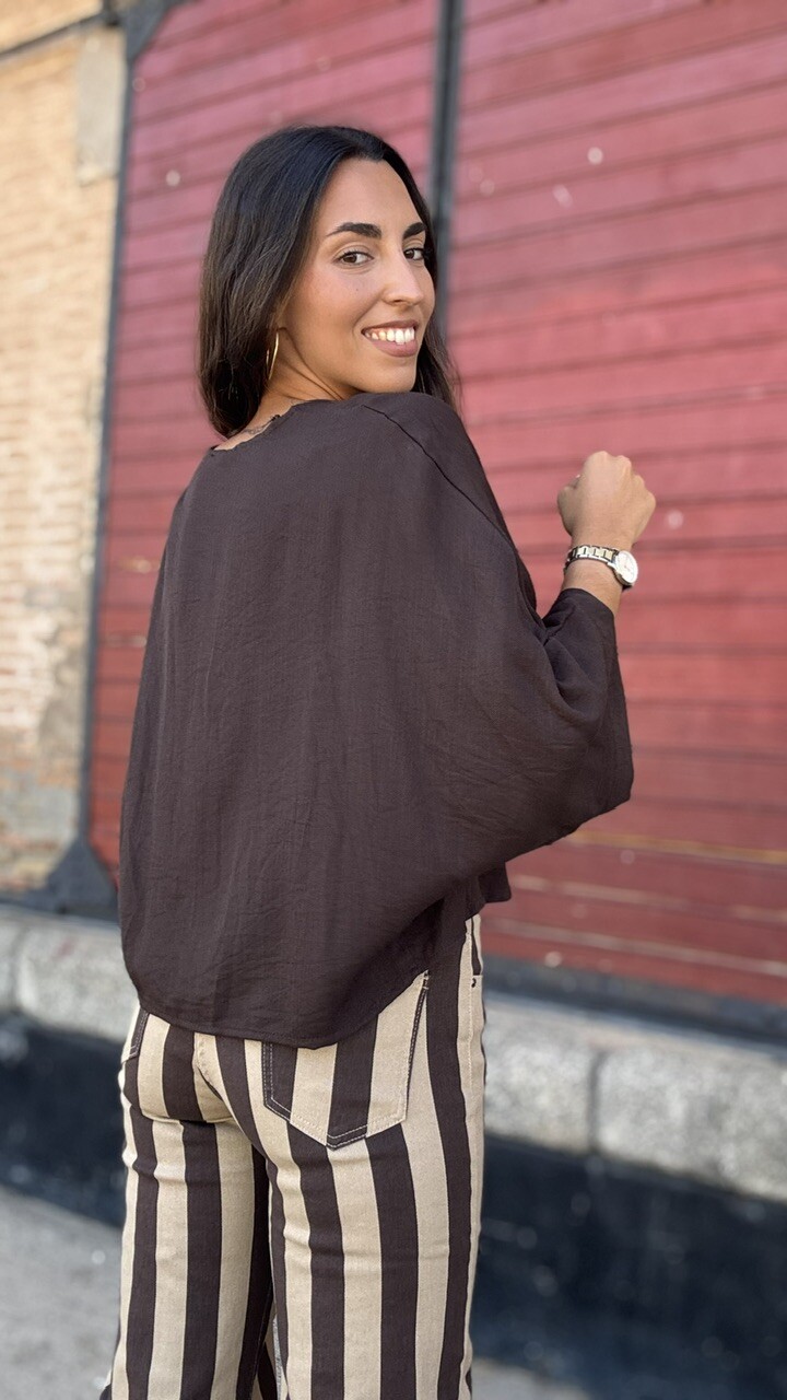 Blusa Kimono Marrón Chocolate - Imagen 9