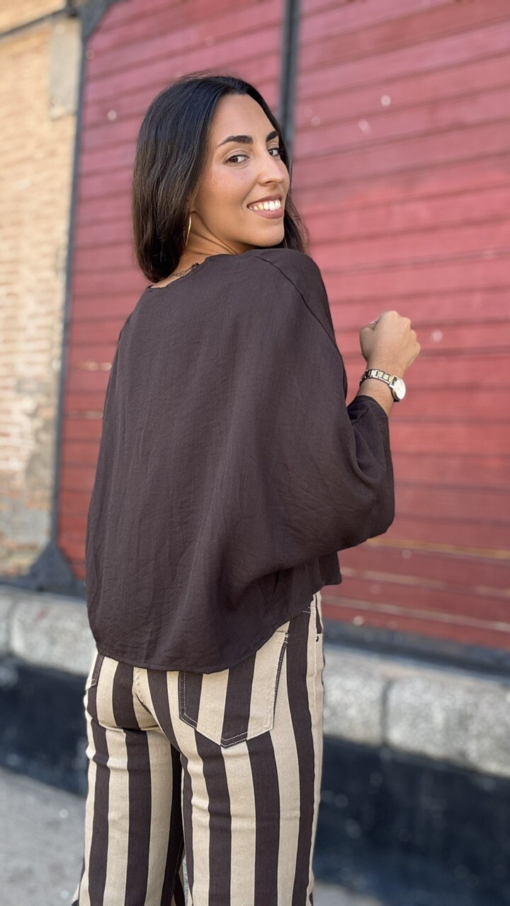 Blusa Kimono Marrón Chocolate - Imagen 10