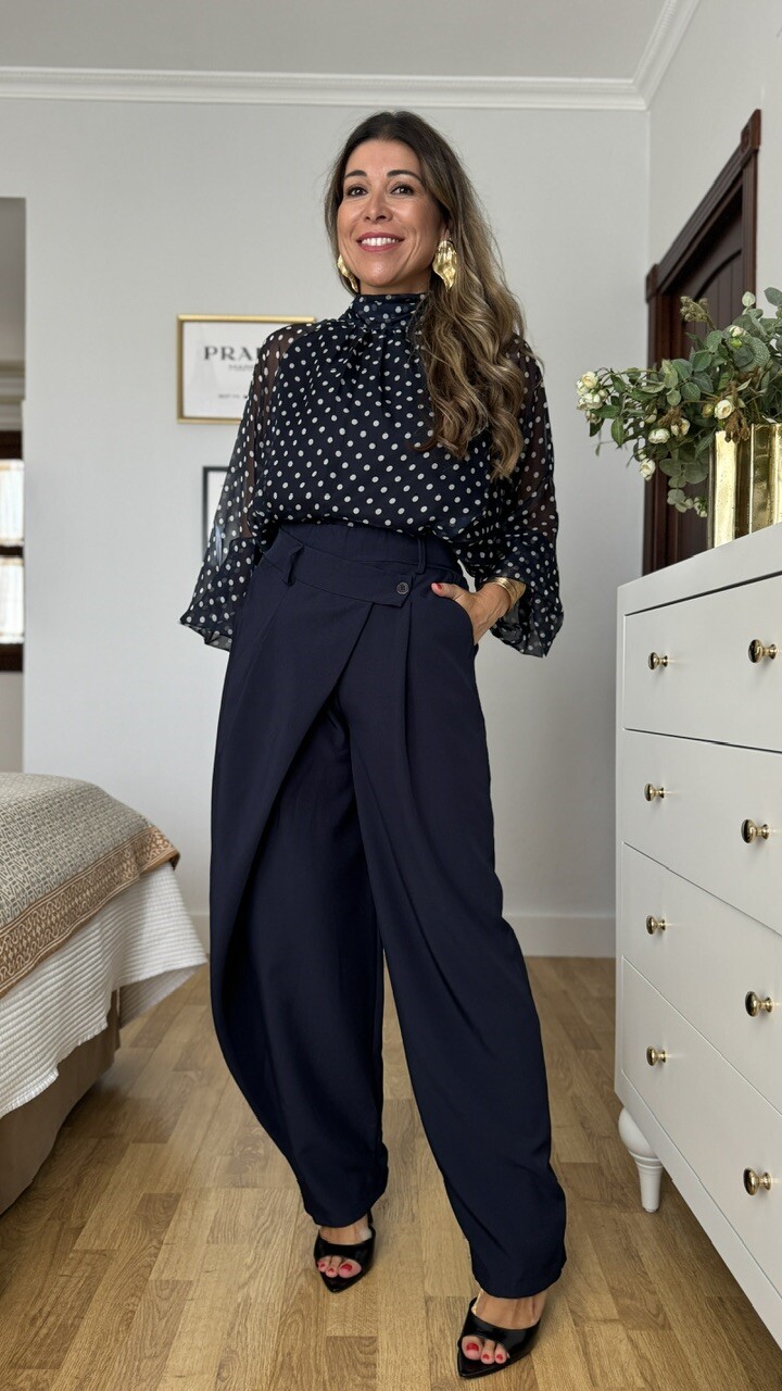 Pantalón Barrel Pinzas Azul Marino - Imagen 2