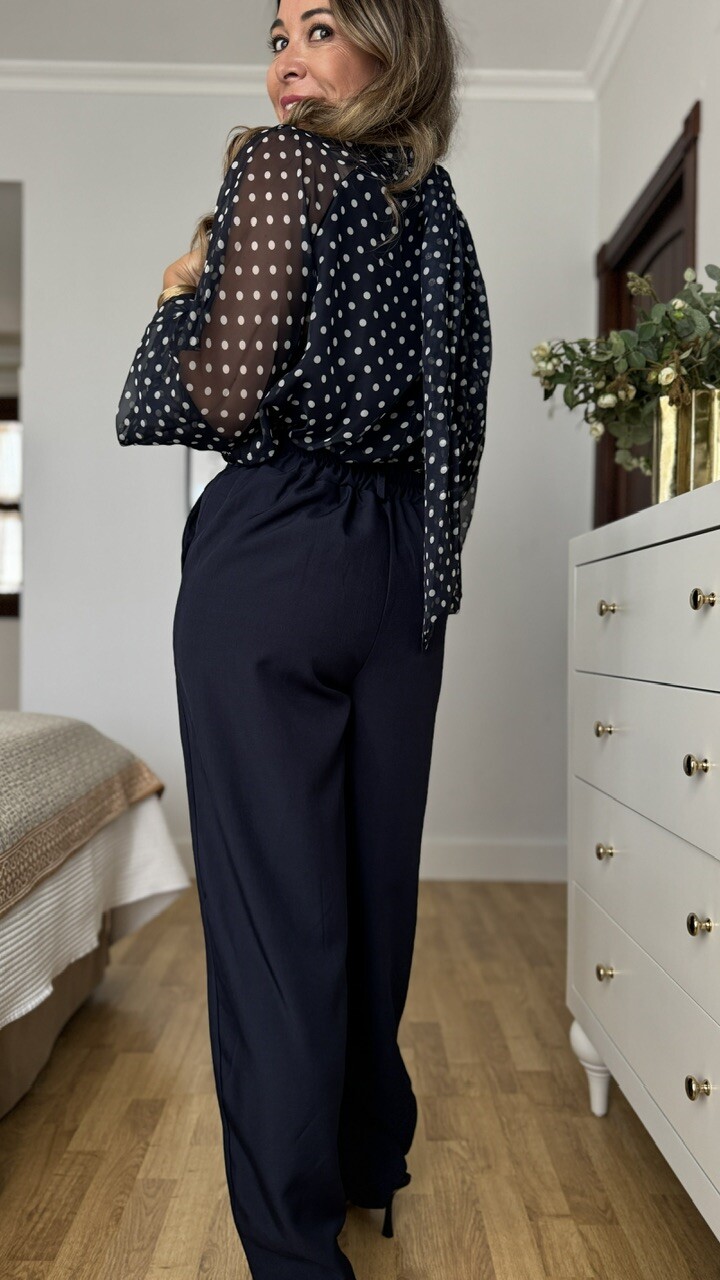 Pantalón Barrel Pinzas Azul Marino - Imagen 3