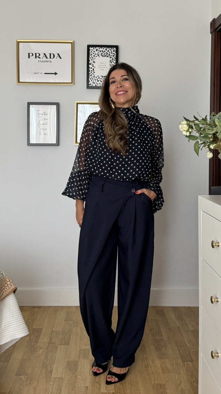 Pantalón Barrel Pinzas Azul Marino - Imagen 9