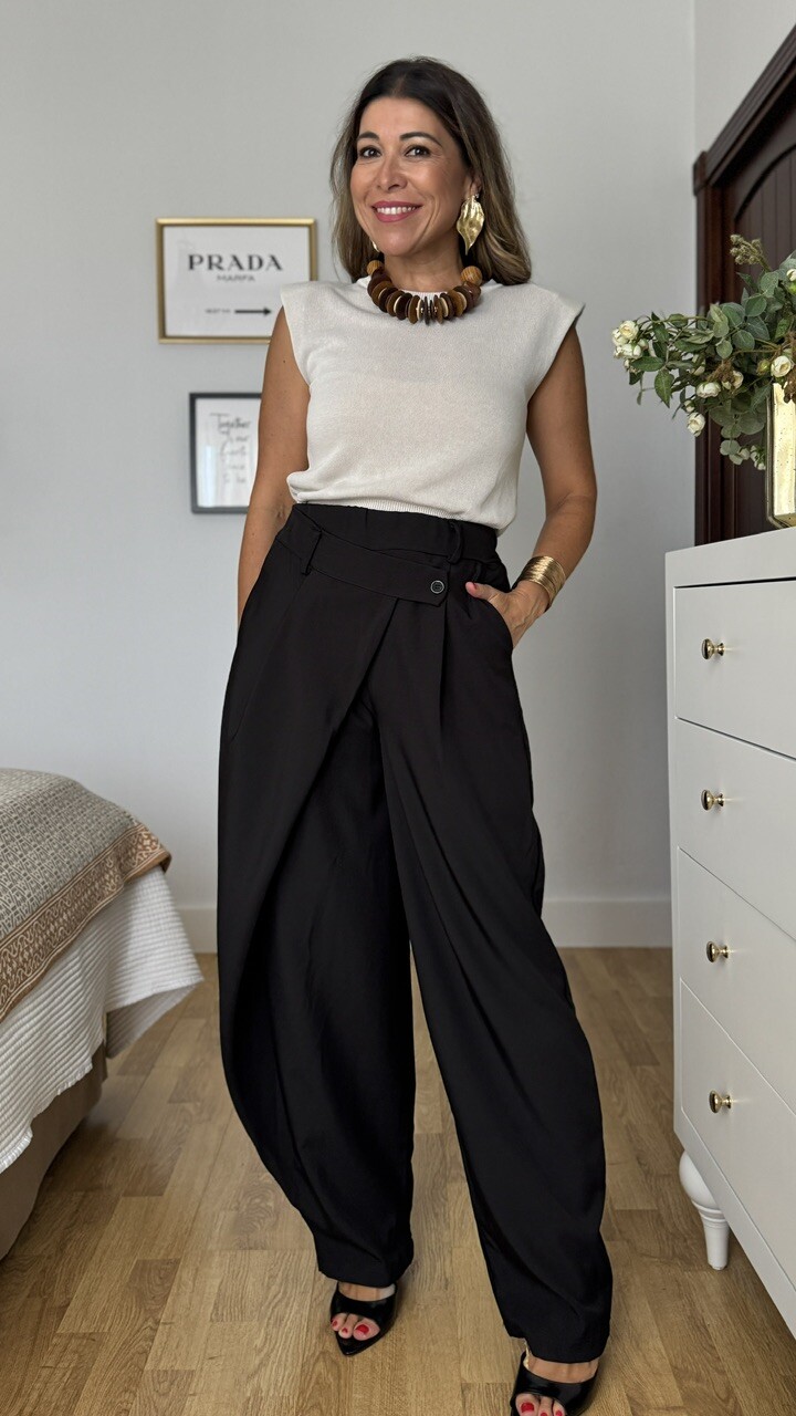 Pantalón Barrel Pinzas Negro - Imagen 4