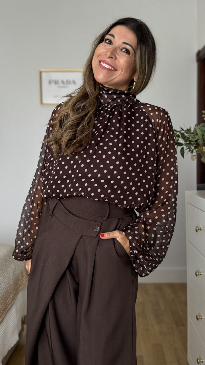 Blusa Gasa Lazada Lunares Marrón - Imagen 4