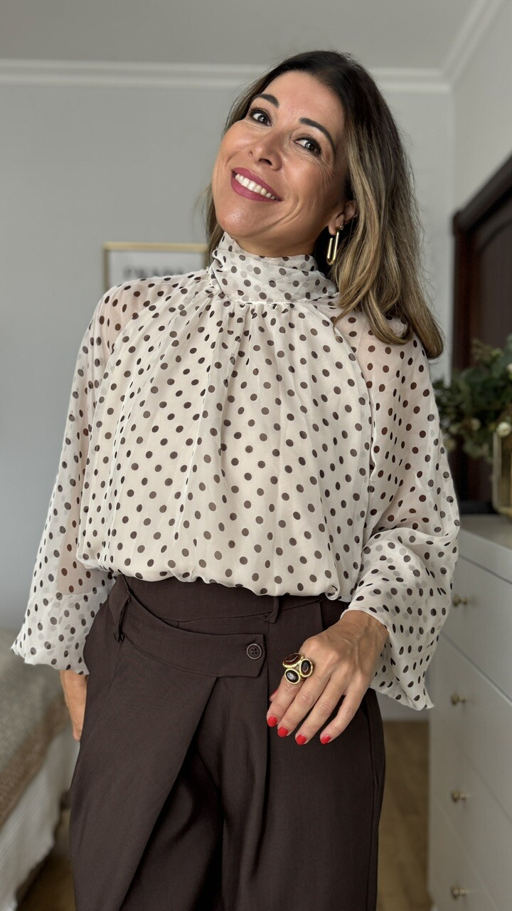 Blusa Gasa Lazada Lunares Beige - Imagen 7