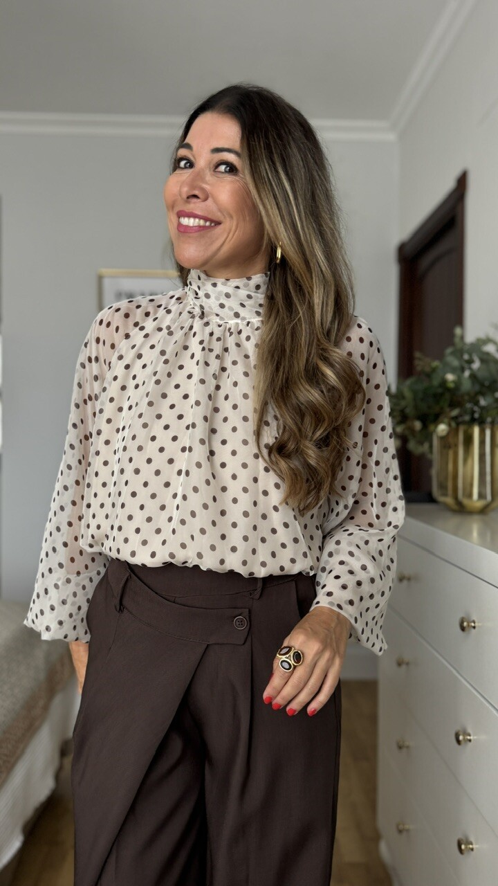 Blusa Gasa Lazada Lunares Beige - Imagen 5
