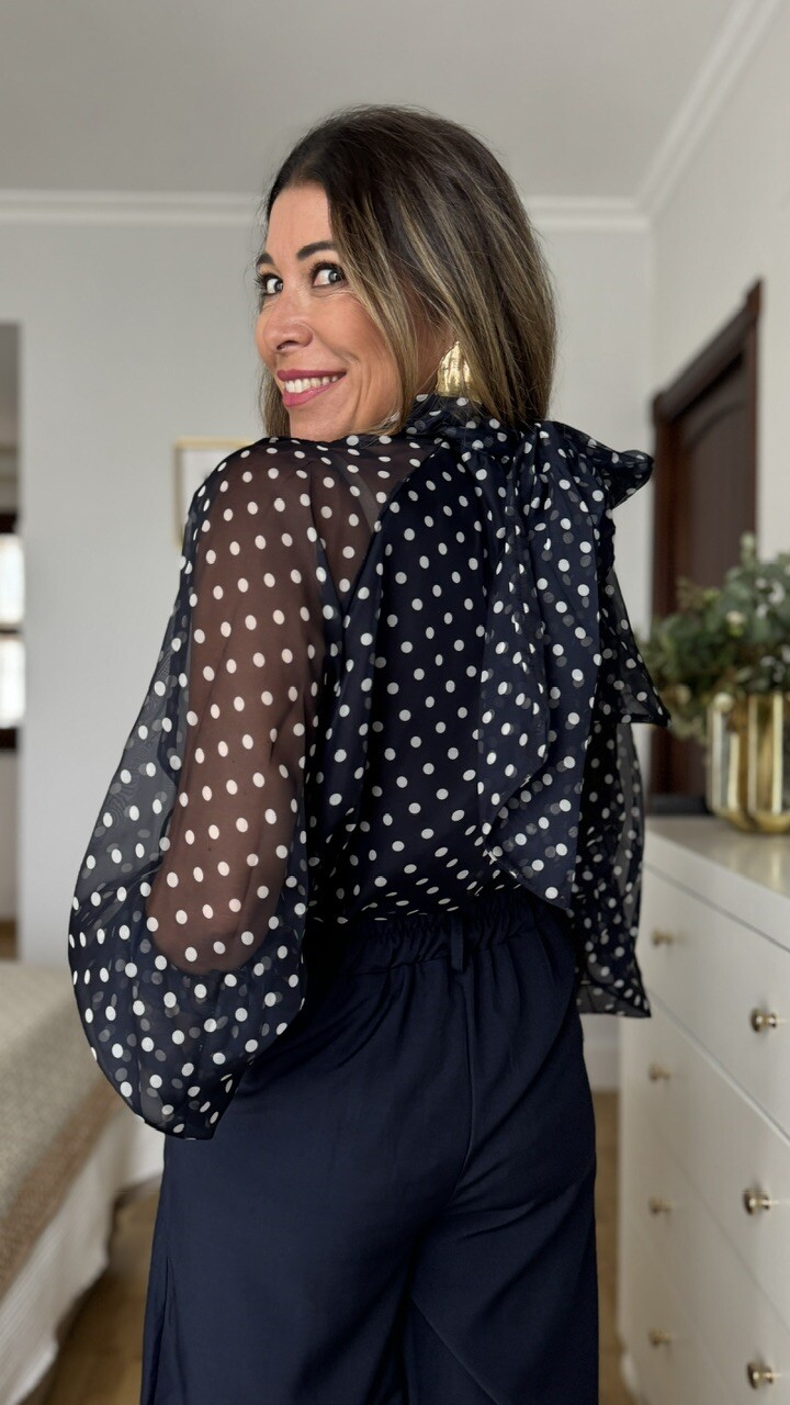 Blusa Gasa Lazada Lunares Azul Marino - Imagen 2