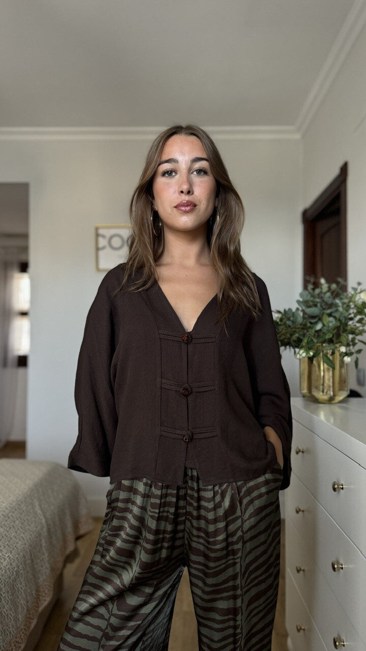 Blusa Kimono Marrón Chocolate - Imagen 2